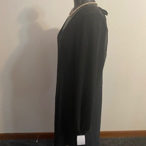 INC International Concepts Black V-Neck front back, sheer sleeves, size M - Picture 2 of 5